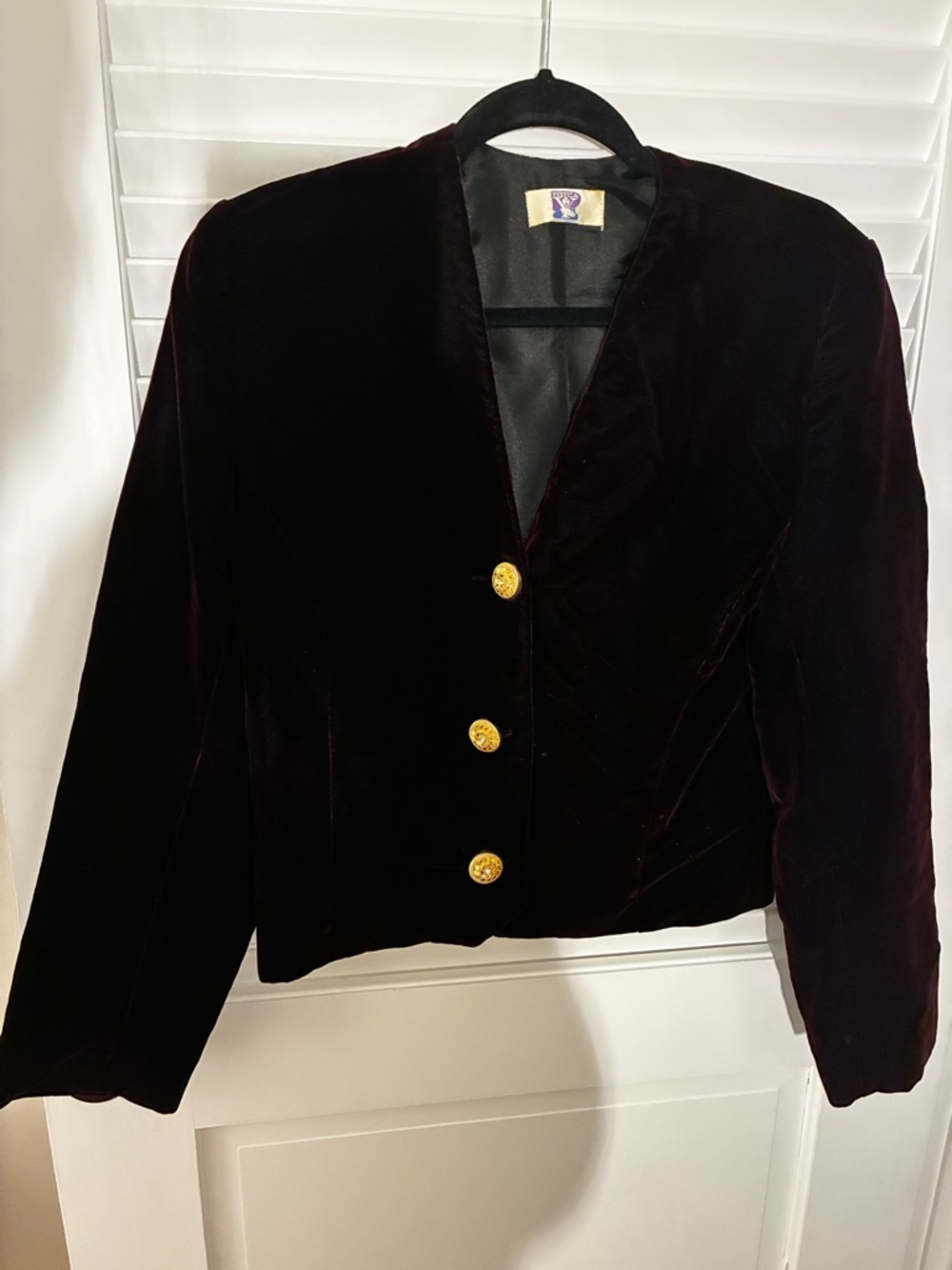 Women's Velvet Blazer with Gold Buttons - Deep Burgundy